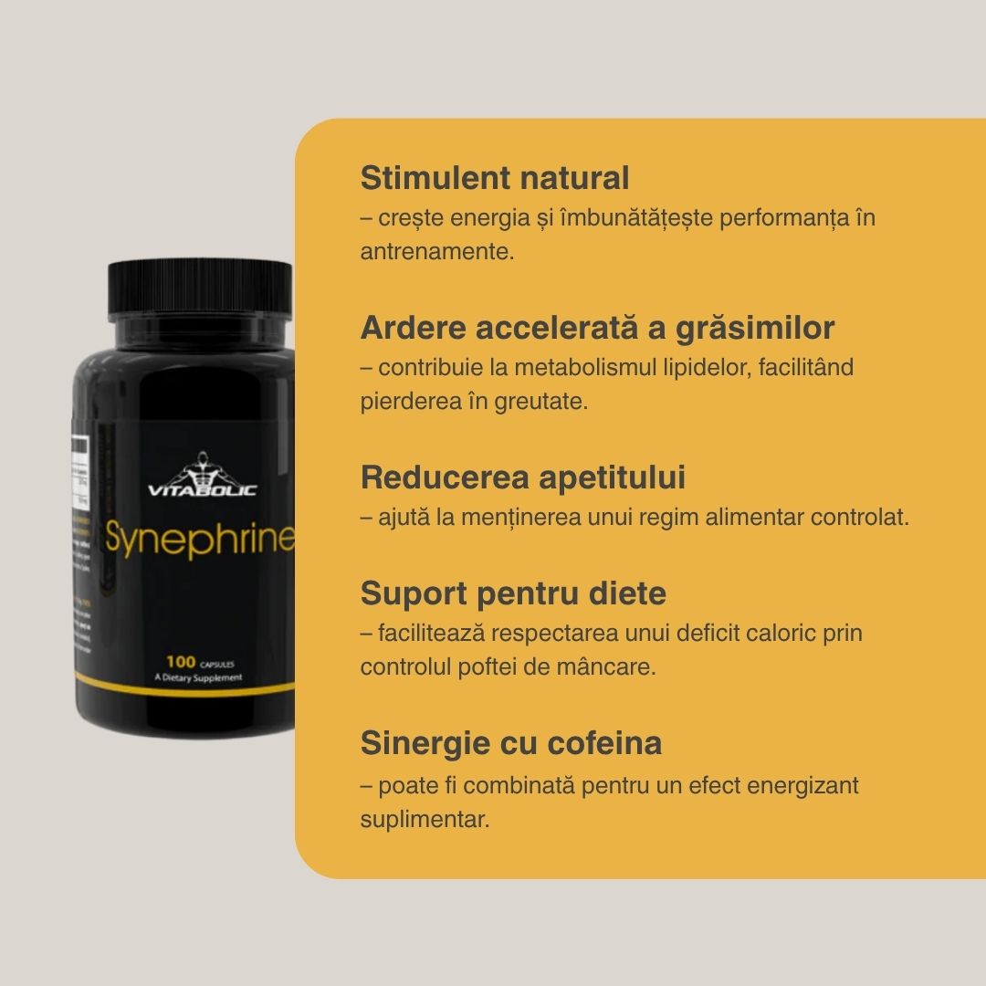 Siluetă ideală cu Synephrine VITABOLIC: Metabolism accelerat, control al apetitului, energie vibrantă.