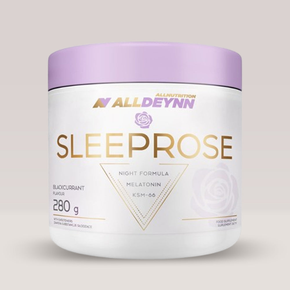 Cutie de Sleeprose de la Alldeynn, supliment sub formă de pudră pentru somn și recuperare, 280g.