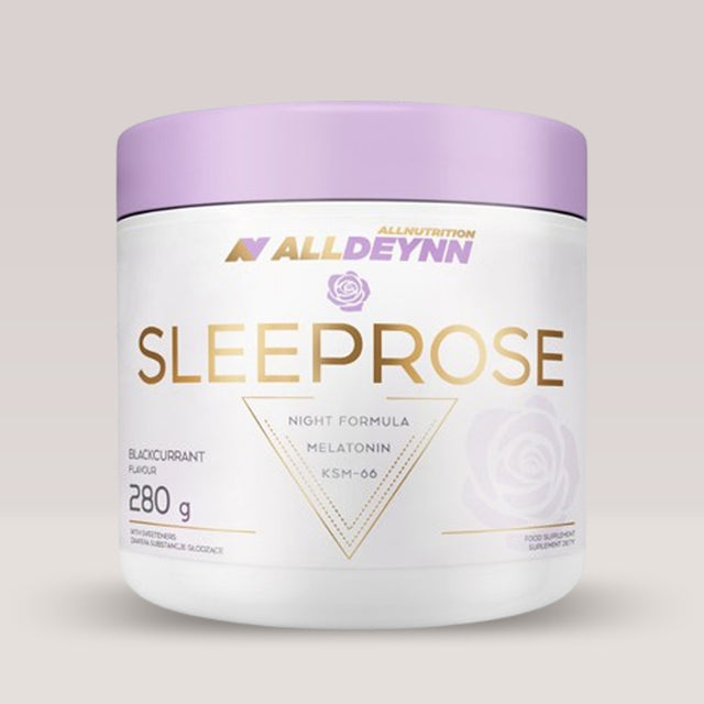 Cutie de Sleeprose de la Alldeynn, supliment sub formă de pudră pentru somn și recuperare, 280g.