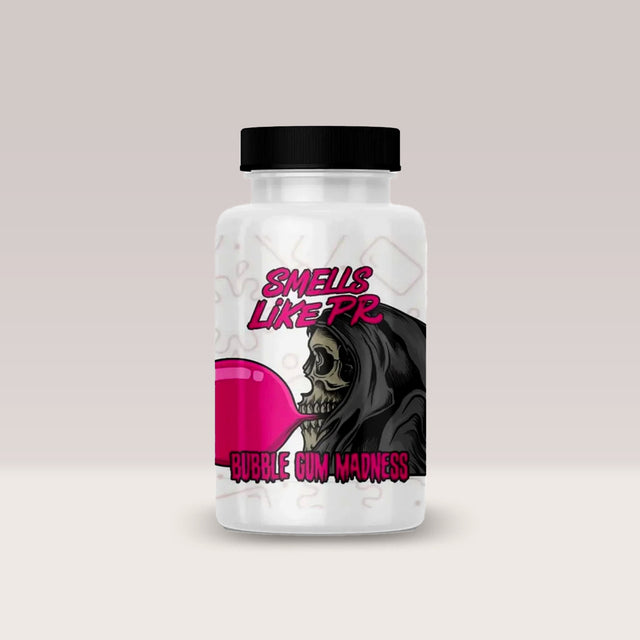 Recipient de săruri cu amoniac Bubble Gum Madness de la Smells Like PR, cu aromă de gumă de mestecat, pentru stimulare și focus.