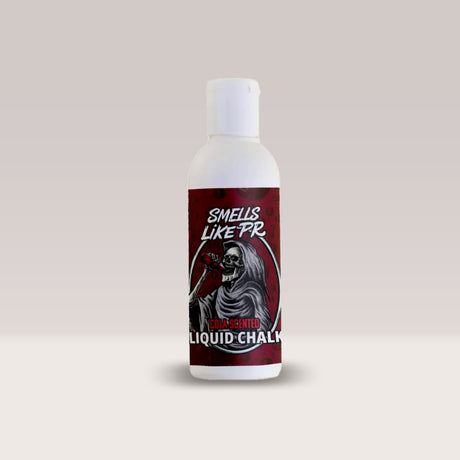 Recipient de cretă lichidă cu aromă de cola de la Smells Like PR, produs pentru aderență superioară la antrenamente, flacon de 150g.