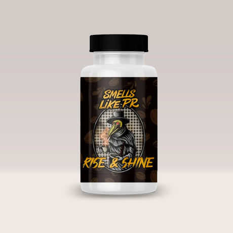 Recipient de săruri cu amoniac Rise & Shine de la Smells Like PR, cu aromă energizantă de cafea, flacon de 60g.