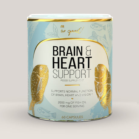 Imagine cu o cutie de so good! Brain & Heart Support (60 capsule), un supliment pentru sănătatea creierului și a inimii.