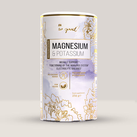 Cutie de Magnesium & Potassium din gama so good! de la Fitness Authority, supliment cu electroliți pentru mușchi, 256g.