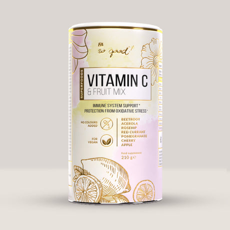 Cutie de Vitamin C & Fruit Mix din gama so good! de la Fitness Authority, supliment cu 1000mg Vitamina C pentru imunitate, 210g.
