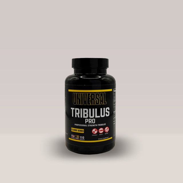 Recipient de Universal Nutrition Tribulus Pro, un supliment cu 110 capsule pentru suport hormonal natural pe bază de Tribulus terrestris.