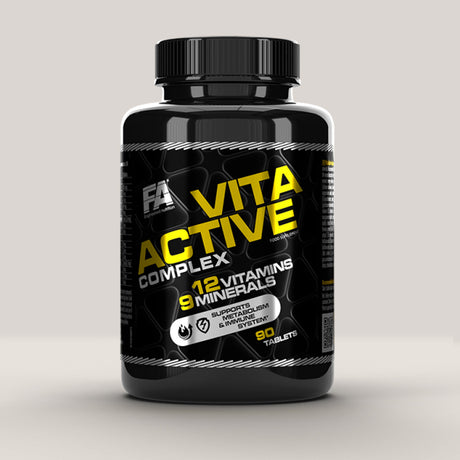 Flacon de Vita Active Complex de la Fitness Authority, supliment cu multivitamine și minerale pentru imunitate și energie, 90 de tablete.