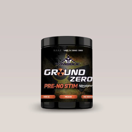 Imagine cu suplimentul pre-workout Ground Zero NO-Stim Nitrosigine de la VITABOLIC, 300g, 30 de serviri. Peach aroma.