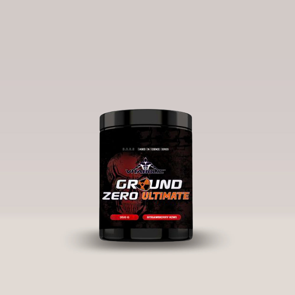 Imagine cu suplimentul pre-workout Ground Zero ULTIMATE de la VITABOLIC, 350g. Strawberry aroma.