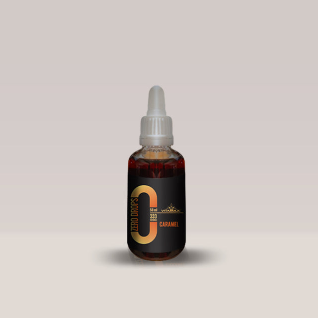 Imagine cu picăturile aromatizante Vitabolic Zero Drops, 50ml. Aroma de caramel.