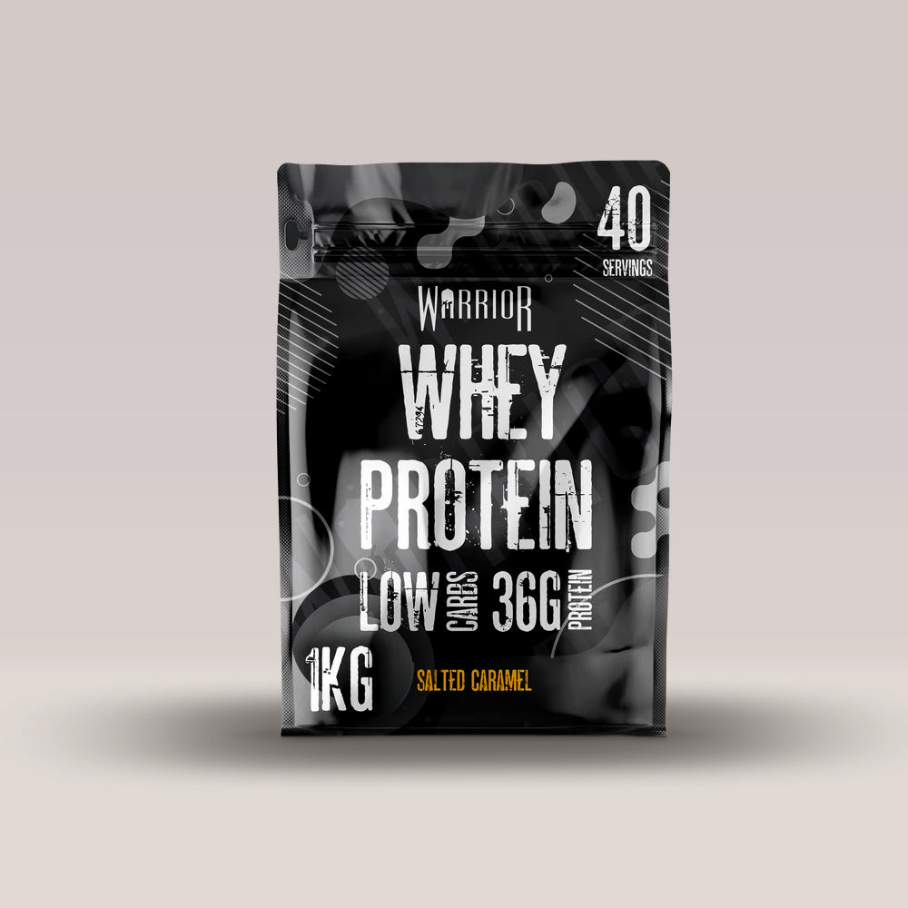 Imagine cu proteina din zer Whey Protein Powder de la WARRIOR, 1kg, 40 de serviri. Salted caramel aroma.