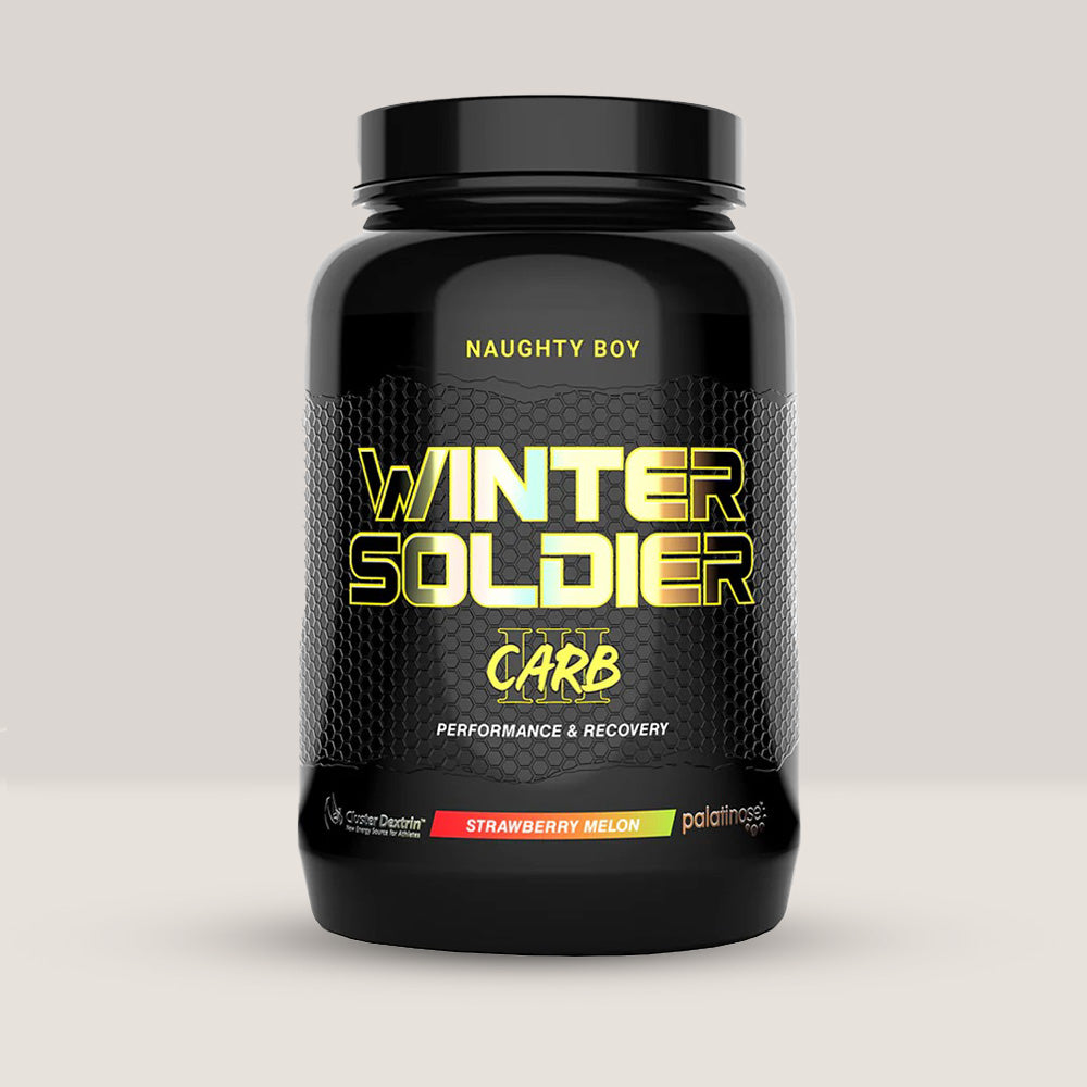 Pachet de Winter Soldier CARB3 de la NaughtyBoy, supliment cu carbohidrați avansați pentru energie, 1.35kg. Strawberry & melon.