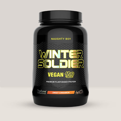 Pachet de Winter Soldier Vegan 100 de la NaughtyBoy, proteină vegetală cu enzime digestive, 930g. Sweet cinnamon aroma.