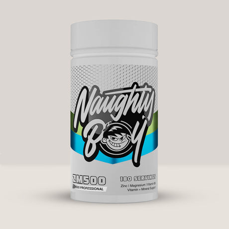 Flacon de ZM500 Professional de la NaughtyBoy, supliment ZMA pentru somn și recuperare, cu 180 de capsule.