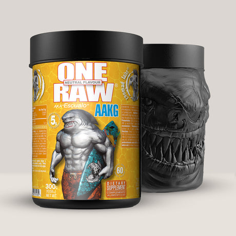 Recipient de One Raw AAKG de la Zoomad Labs, supliment cu arginină pură pentru pompare și oxid nitric, ambalaj de 300g.